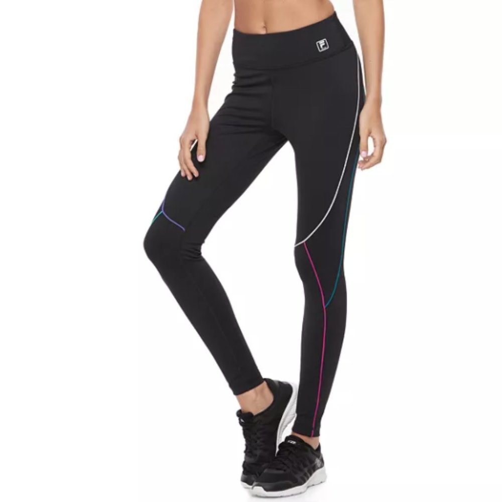 NWOT Fila Running Leggings Ankle Zip Black w/Green Stitching